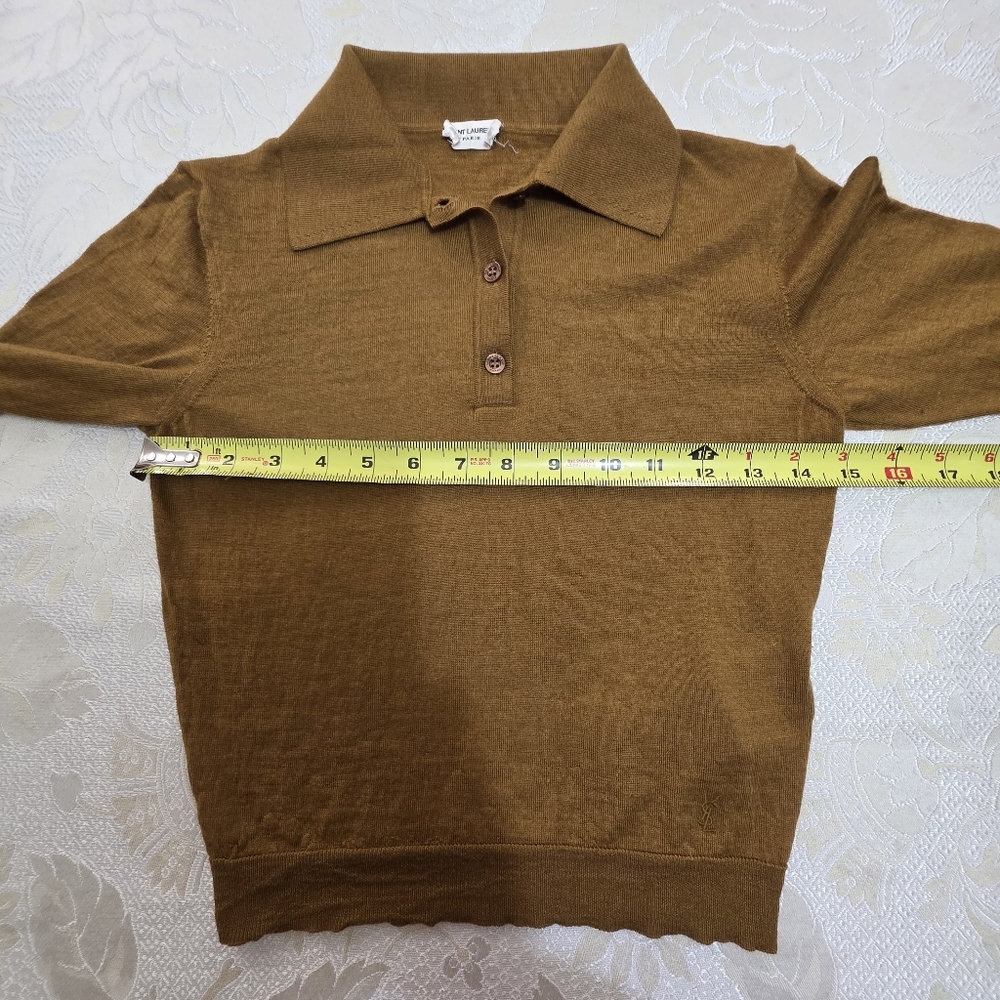 Saint Laurent $1200 Womens Cropped Polo Brown Cashmere Wool Collared SS Sz S - Picture 12 of 13